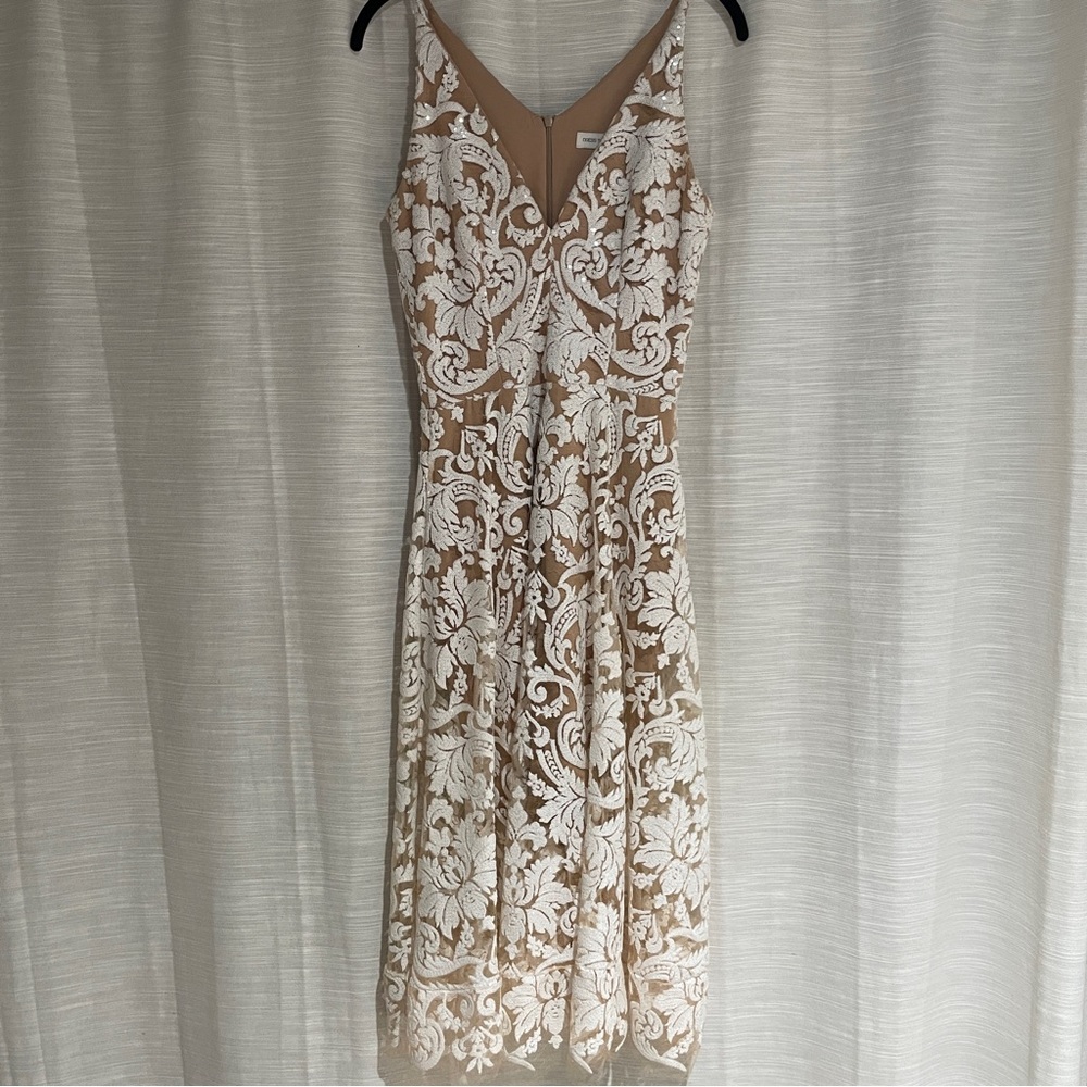 Blair Sleeveless Sequin Lace/Fit & Flare Midi Dress - White/Nude